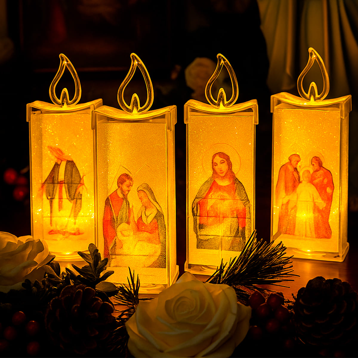 Luz de Fe – Pack de 4 Velas LED Religiosas