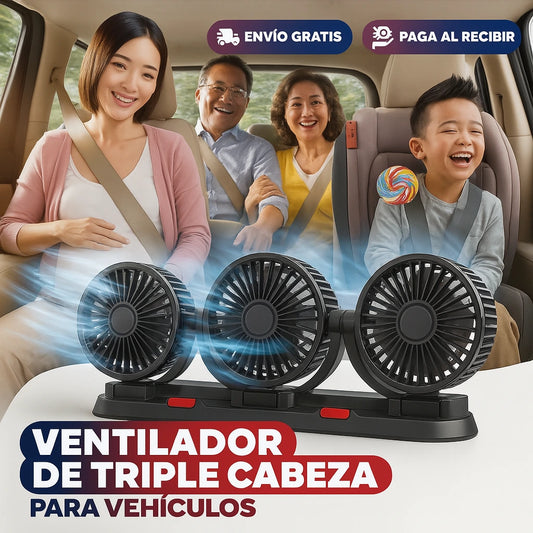 LuxeAir – Ventilador de Tres Cabezas para Vehículos